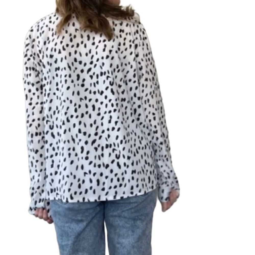 Ecowish Dalmatian Print Black White Long Sleeve Blouse Size X Large - Picture 3 of 13